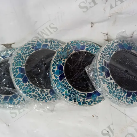 BELL & HOWELL SET OF 4 GLASS MOSAIC DESIGN SOLAR DISK LIGHTS