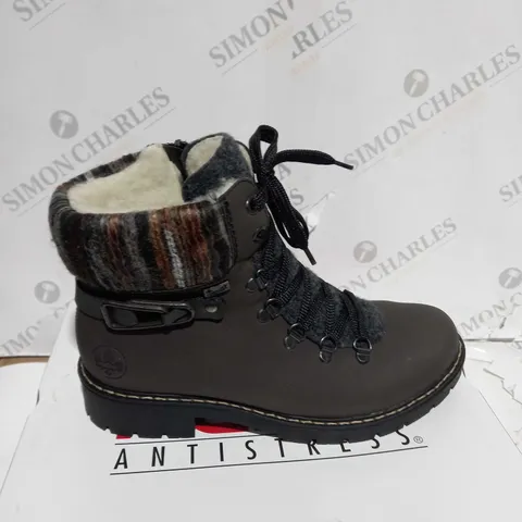 BOXED PAIR OF RIEKER HIKING BOOTS IN GREY UK SIZE 5