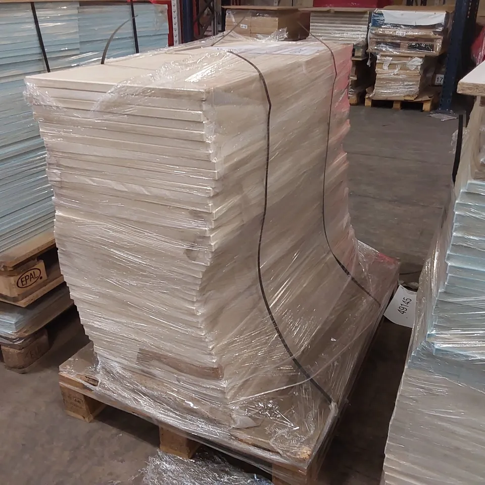 PALLET OF APPROXIMATELY 80 BRAND NEW IVORY CREAM GLOSS KITCHENS/BEDROOM REPLACEMENT CABINET DOOR/DRAWER/END PANELS IN ASSORTED SIZES TO INCLUDE;