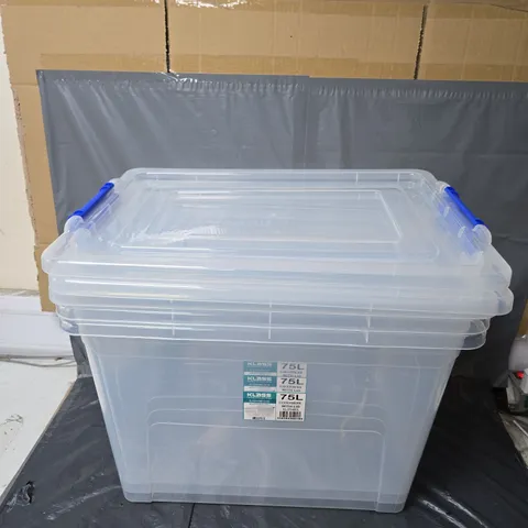 3 KLASS 75L CLICK N STORE BOXES WITH LIDS