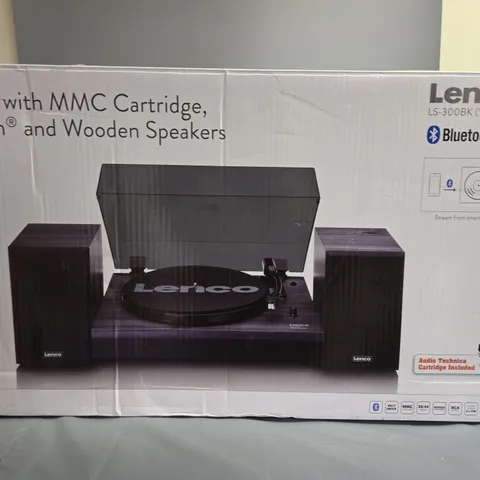 LENCO LS-300BK (V2) TURNTABLE WITH MMC CARTRIDGE, BLUETOOTH AND WOODEN SPEAKERS
