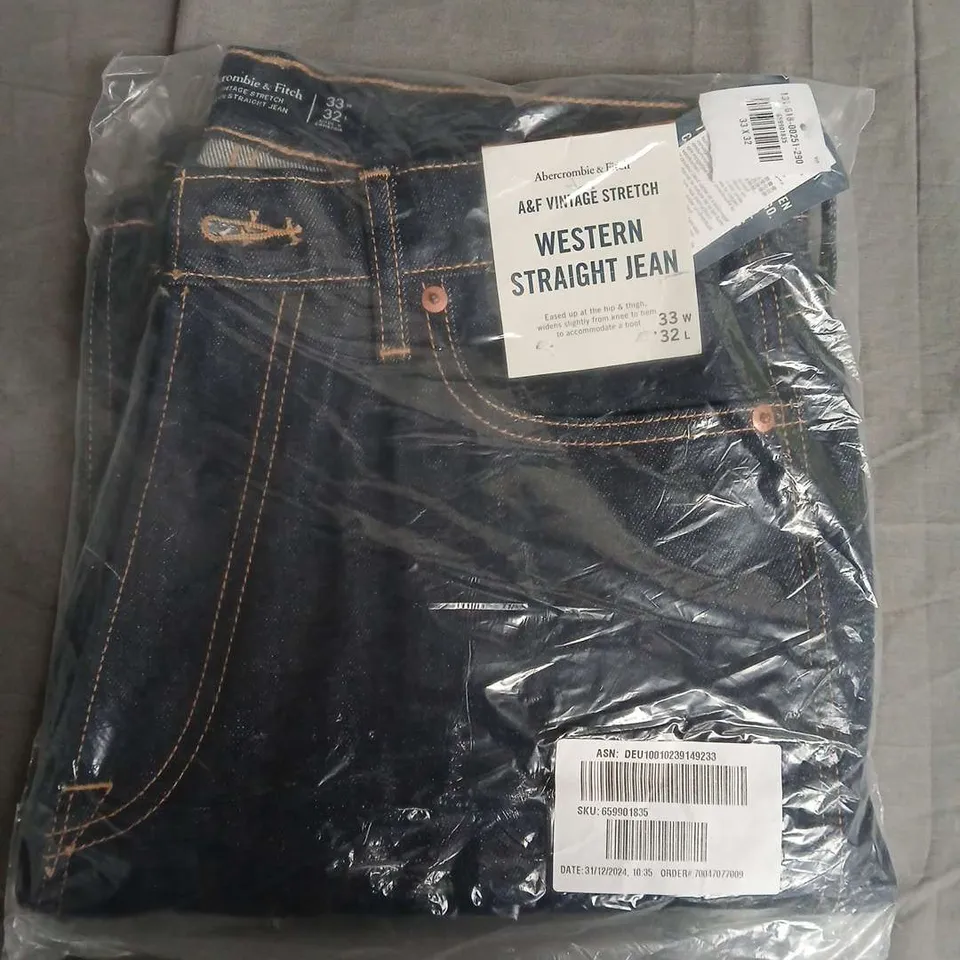 BAGGED ABERCROMBIE & FITCH A&F VINTAGE STRETCH WESETERN STRAIGHT JEANS IN NAVY - 33x32