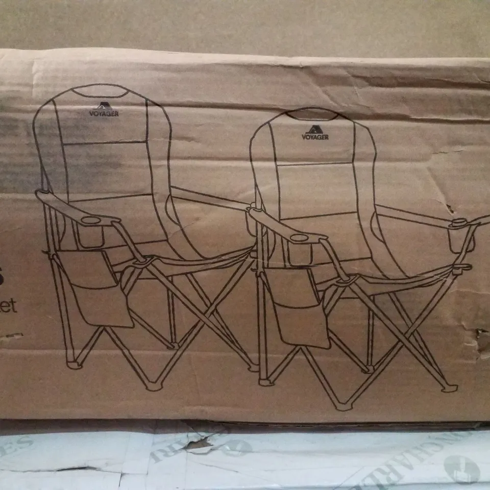 BOXED VOYAGER SET OF 2 PADDED CAMPING CHAIRS - BLUE & GREY