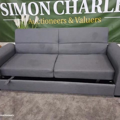 DESIGNER BED SETTEE WITH OTTOMAN STORAGE GREY FABRIC