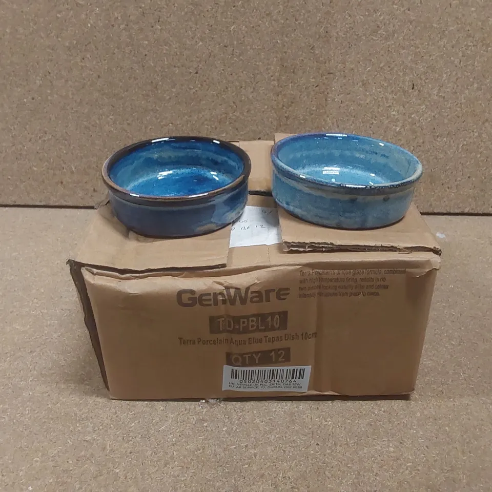 BOXED SET OF 11 GENWARE TERRA PORCELAIN AQUA BLUE TAPAS DISHES - 10cm