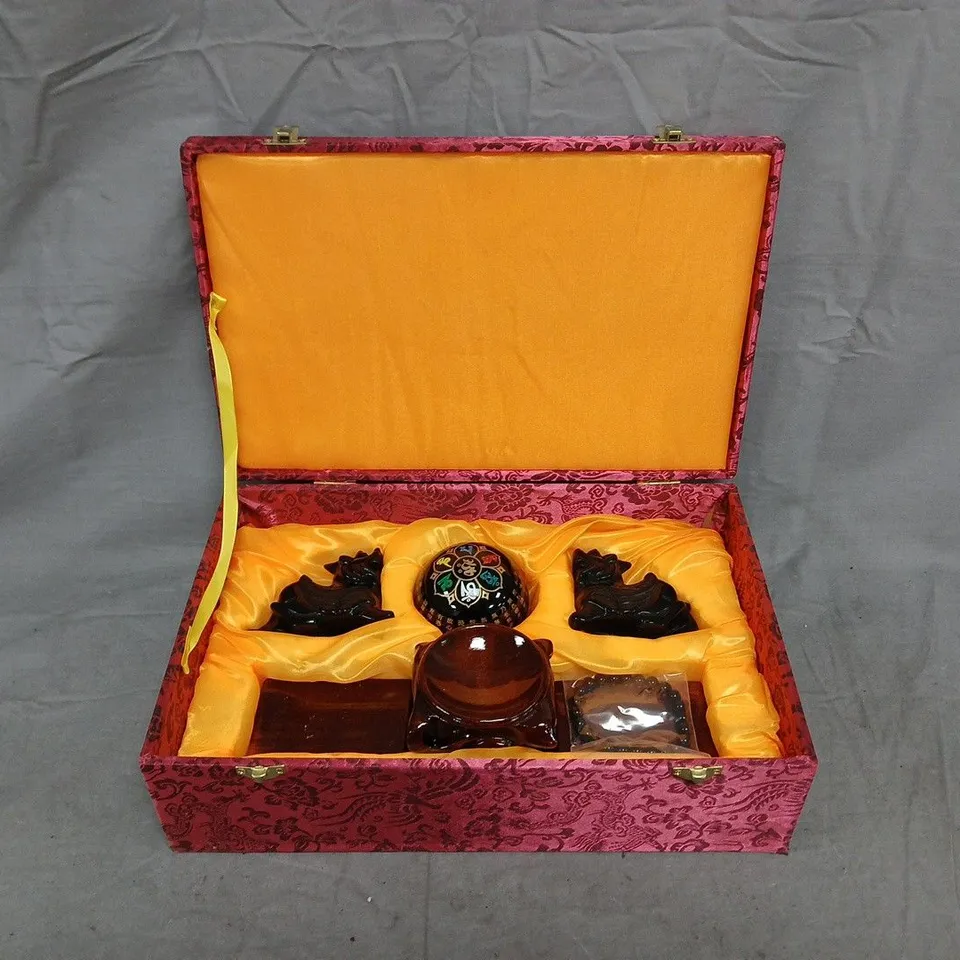 BOXED 3-PIECE BLACK OBSIDIAN FENG SHUI ORNAMENT SET