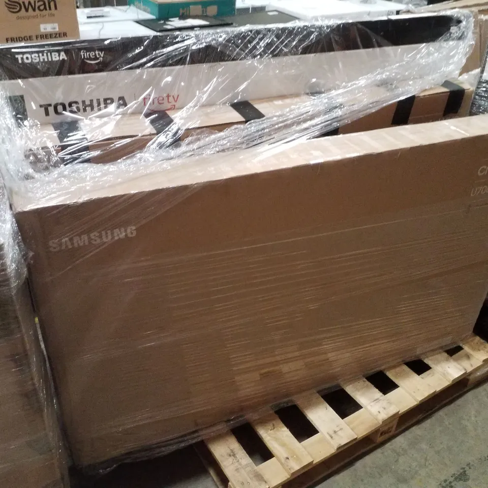 PALLET OF FIVE ASSORTED WAREHOUSE DAMAGED TV'S TO INCLUDE;