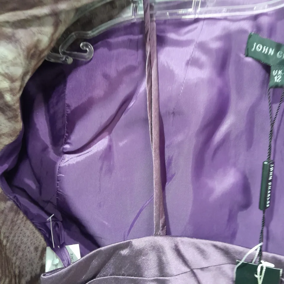 JOHN CHARLES PATTERENED PURPLE DRESS AND JACKET SET - UK 12