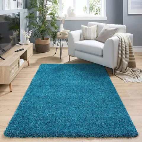 BUDDY WASHABLE SHAGGY RUG IN TEAL (100x150cm) - COLLECTION ONLY