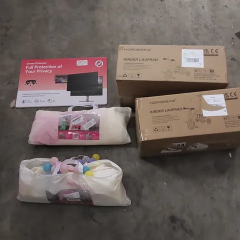 PALLET TO CONTAIN ASSORTED HOUSEHOLD ITEMS AND CONSUMER PRODUCTS. INCLUDES PET VACUUM GROOMING KIT, GIRLS PARTY TENTS, KIDS TRICYCLES ETC