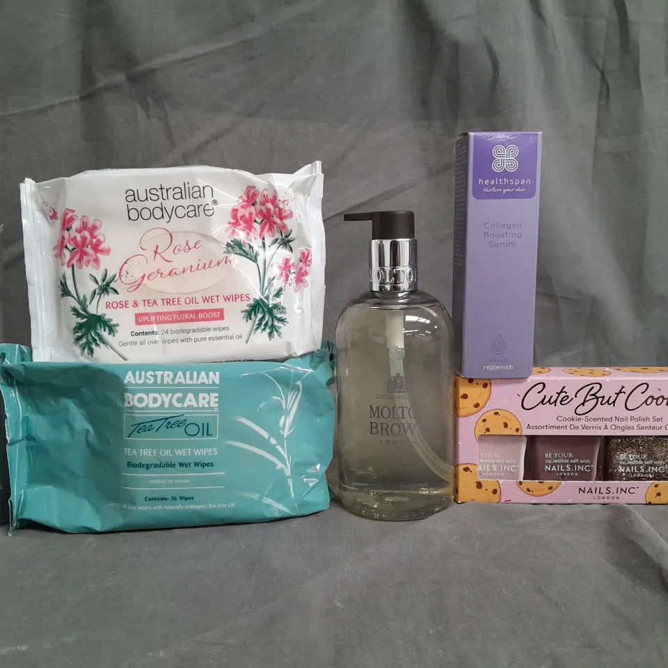 CAGE OF APPROX 20 ASSORTED ITEMS TO INCLUDE - GATINEAU melting CLEANSING ELIXIR , AUSTRALIAN BODYCARE , MOLTON BROWN FINE LIQUID HAND WASH ETC - COLLECTION ONLY