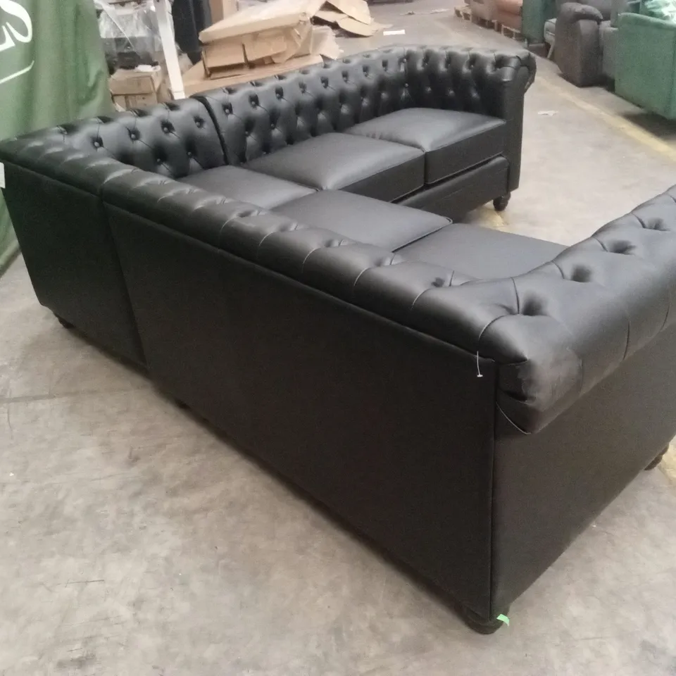 HAMPTON CHESTERFIELD FAUX LEATHER CORNER SOFA - BLACK