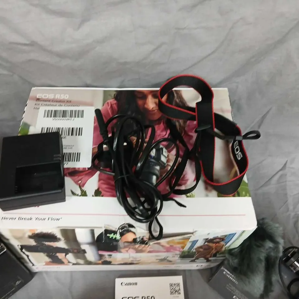 CANON EOS R50 DIGITAL CAMERA WITH 18-45MM KIT LENS + DM-E100 STEREO MICROPHONE