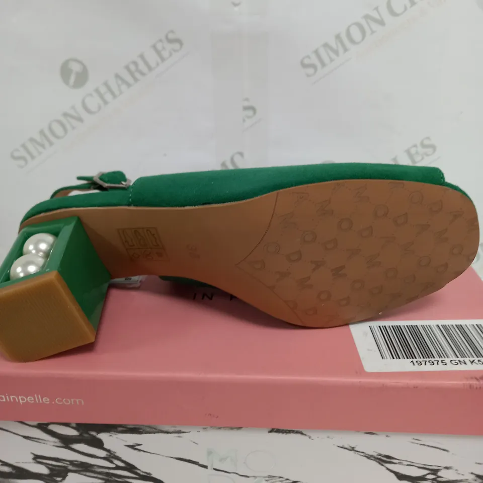 MODA IN PELLE PEARL HEELED SANDALS IN GREEN - SIZE 5