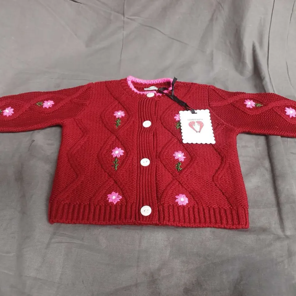 SHRIMPS MERINO WOOL CARDIGAN IN MAROON SIZE 12-18MONTHS