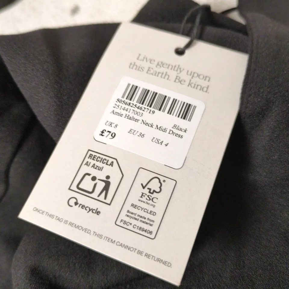 NOBODY'S CHILD BLACK MIDI DRESS – UK 8 (EU 36) WITH TAGS