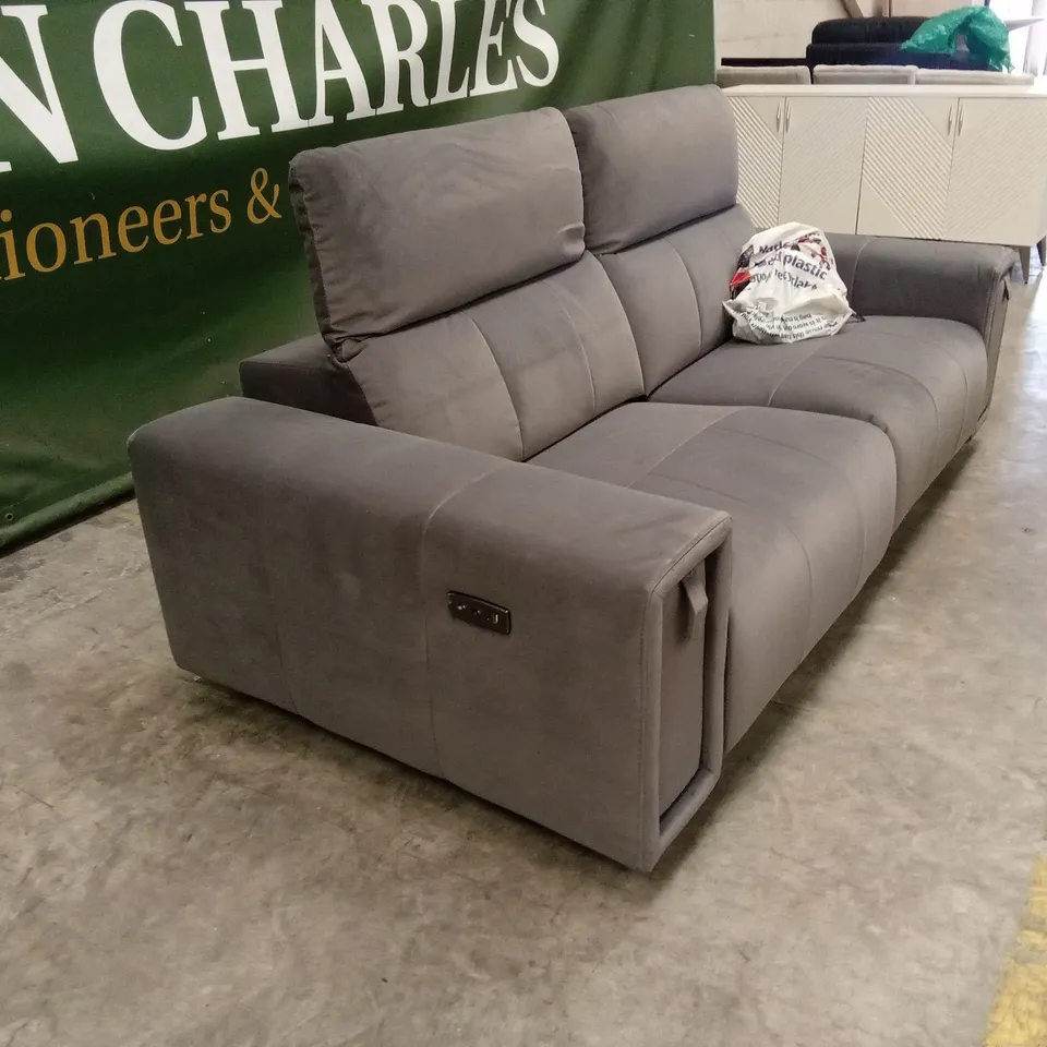 GROVE 3 SEATER FABRIC POWER ELECTRIC RECLINER WITH STORAGE - GREY RRP £1299