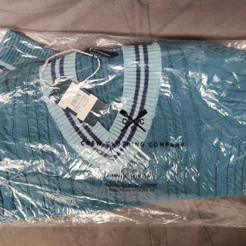 BAGGED CREW CLOTHING COMPANY CRICKET CABLE KNIT JUMPER IN BLUE SIZE 14