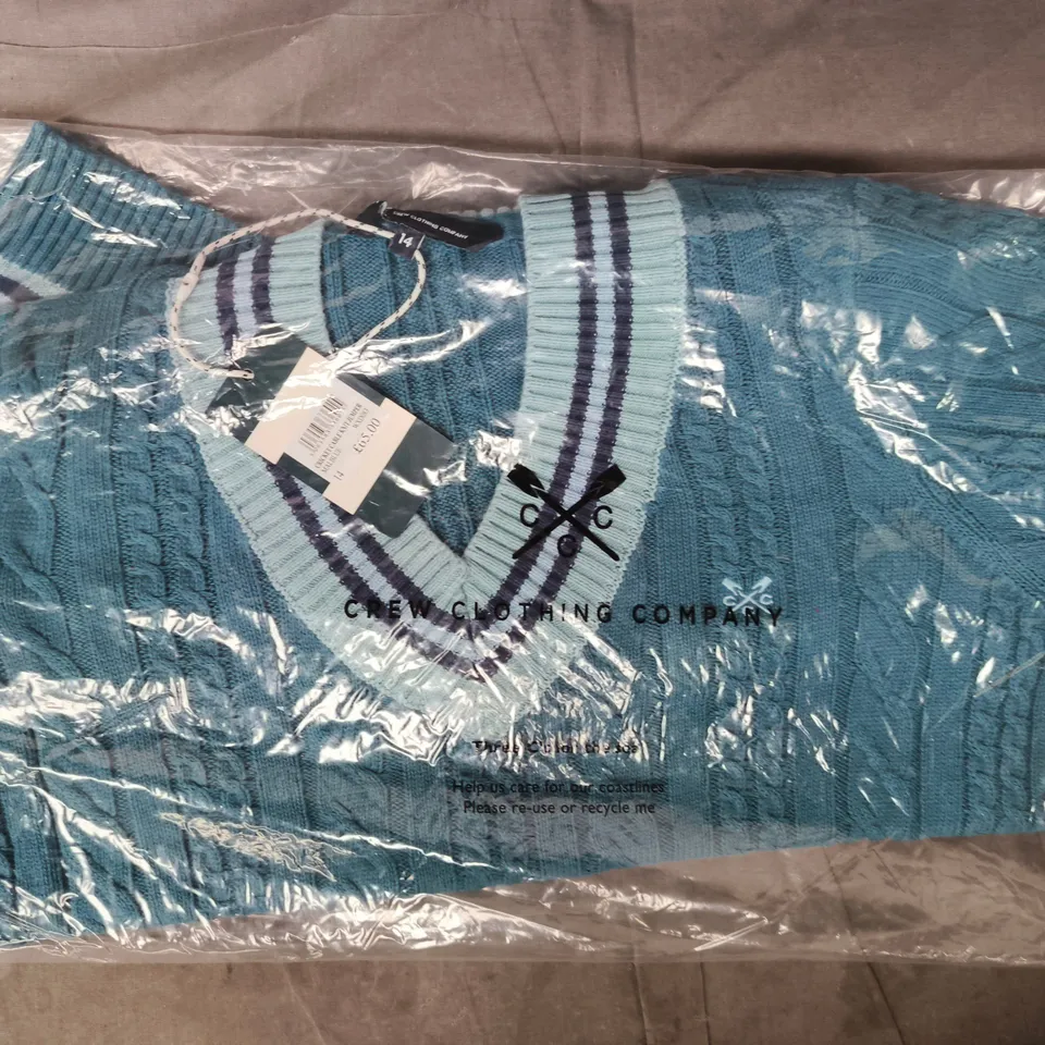 BAGGED CREW CLOTHING COMPANY CRICKET CABLE KNIT JUMPER IN BLUE SIZE 14