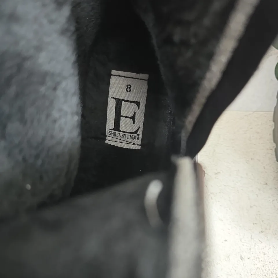 E SHOES BY EMMA CHARCOAL STUDDED BUCKLE BOOTS, UK SIZE 8