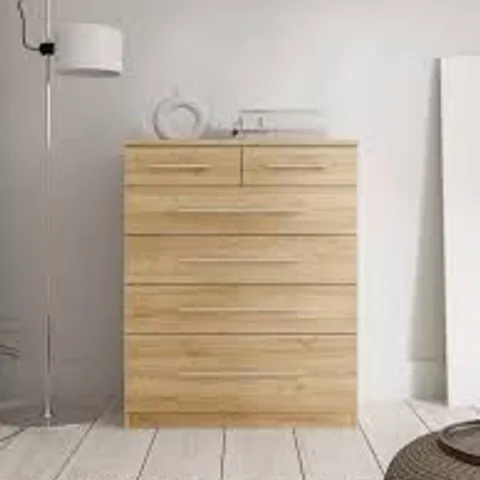 BOXED PRAGUE 4 + 2 CHEST OF DRAWERS - OAK EFFECT (1 BOX)