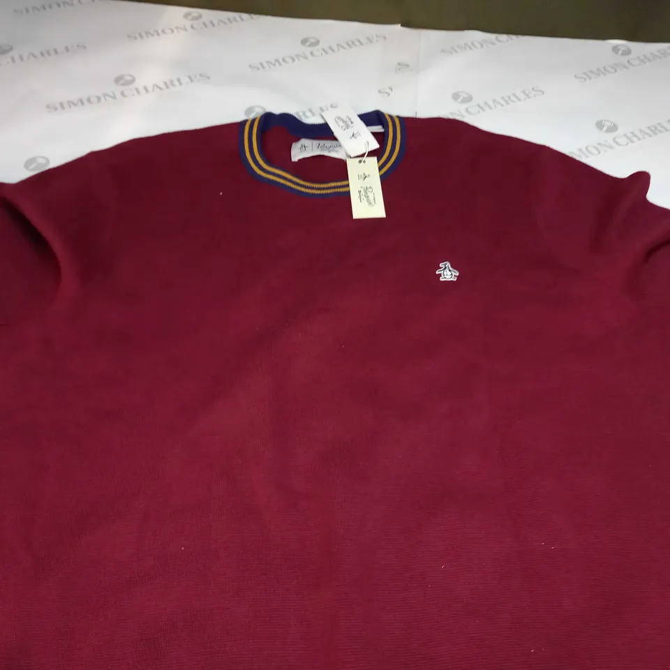 PENGUIN EMBROIDED LOGO CREWNECK SWEATER IN BROWN/RED - XXL
