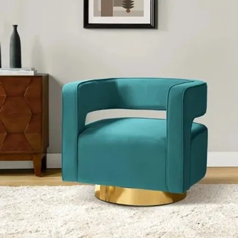 BOXED BLANCA VELVET SWIVEL BARREL CHAIR -BLUE-