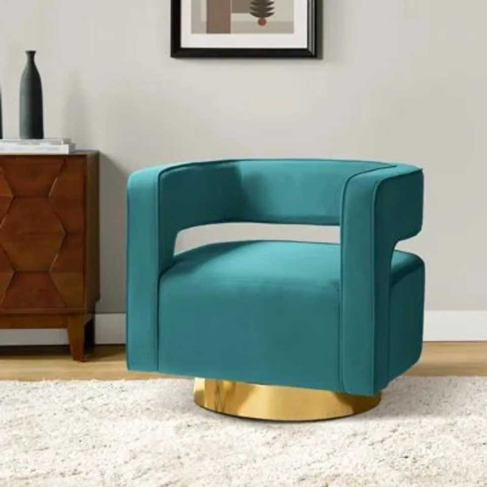 BOXED BLANCA VELVET SWIVEL BARREL CHAIR -BLUE-