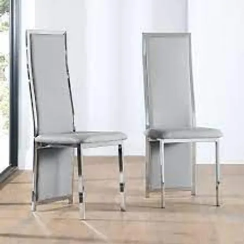 BOXED CELESTE DINING CHAIR, LIGHT GREY CLASSIC FAUX LEATHER & CHROME
