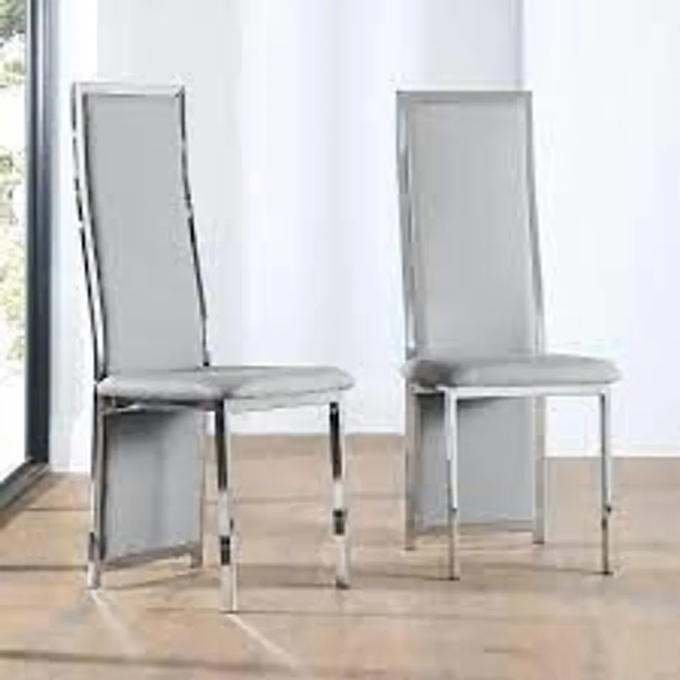 BOXED CELESTE DINING CHAIR,  LIGHT GREY CLASSIC FAUX LEATHER & CHROME 