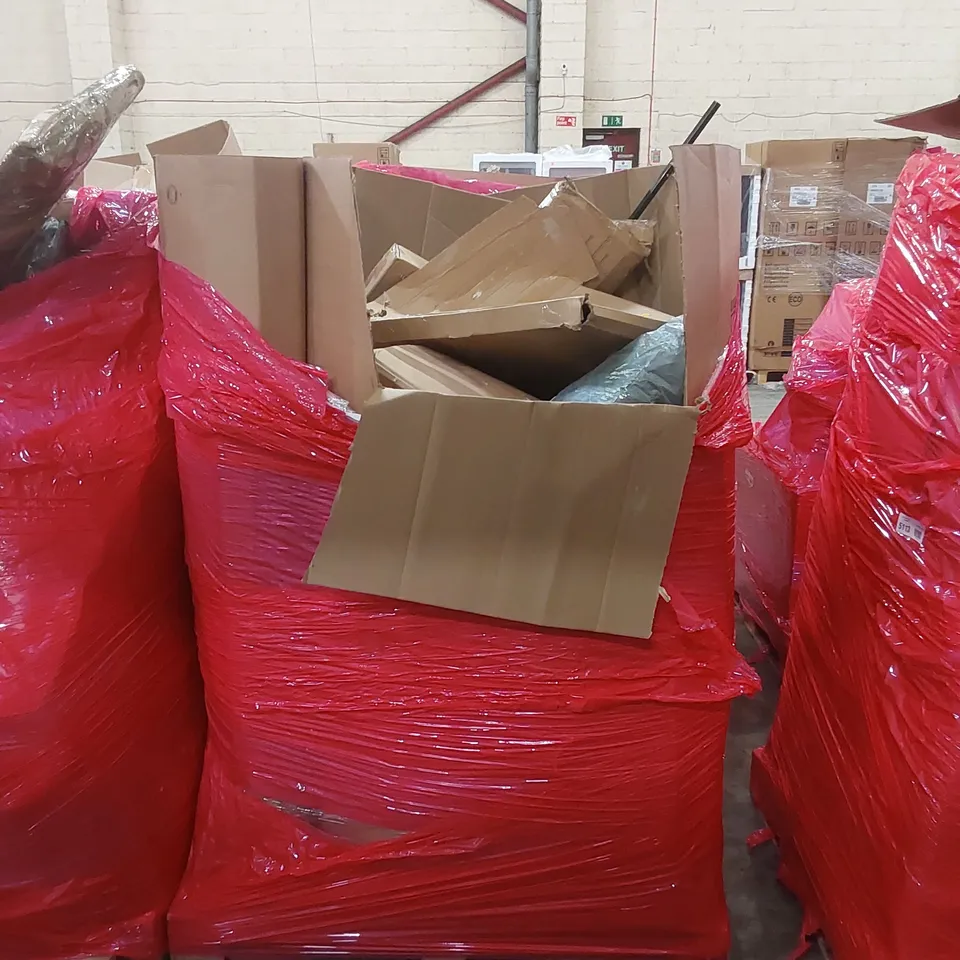 PALLET OF ASSORTED HOUSEHOLD ITEMS AND CONSUMER PRODUCTS TO INCLUDE; AIR COOLER, SHOWER SET, BOXED FURNITURE ETC 