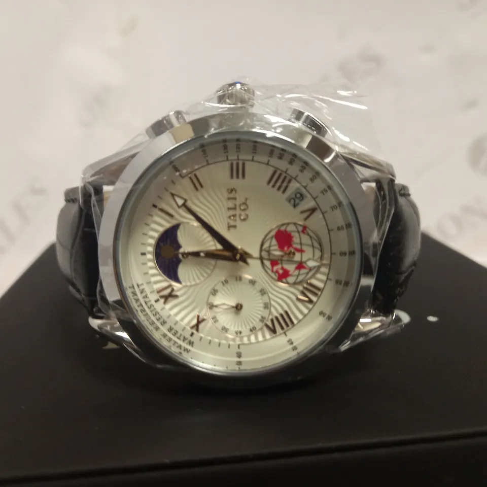 TALIS CO WAVE DETAIL LEATHER STRAP WATCH