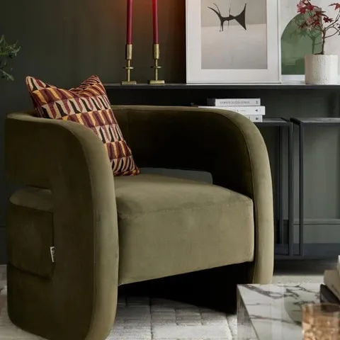 BOXED DANETTI SILAS OLIVE GREEN VELVET ACCENT CHAIR