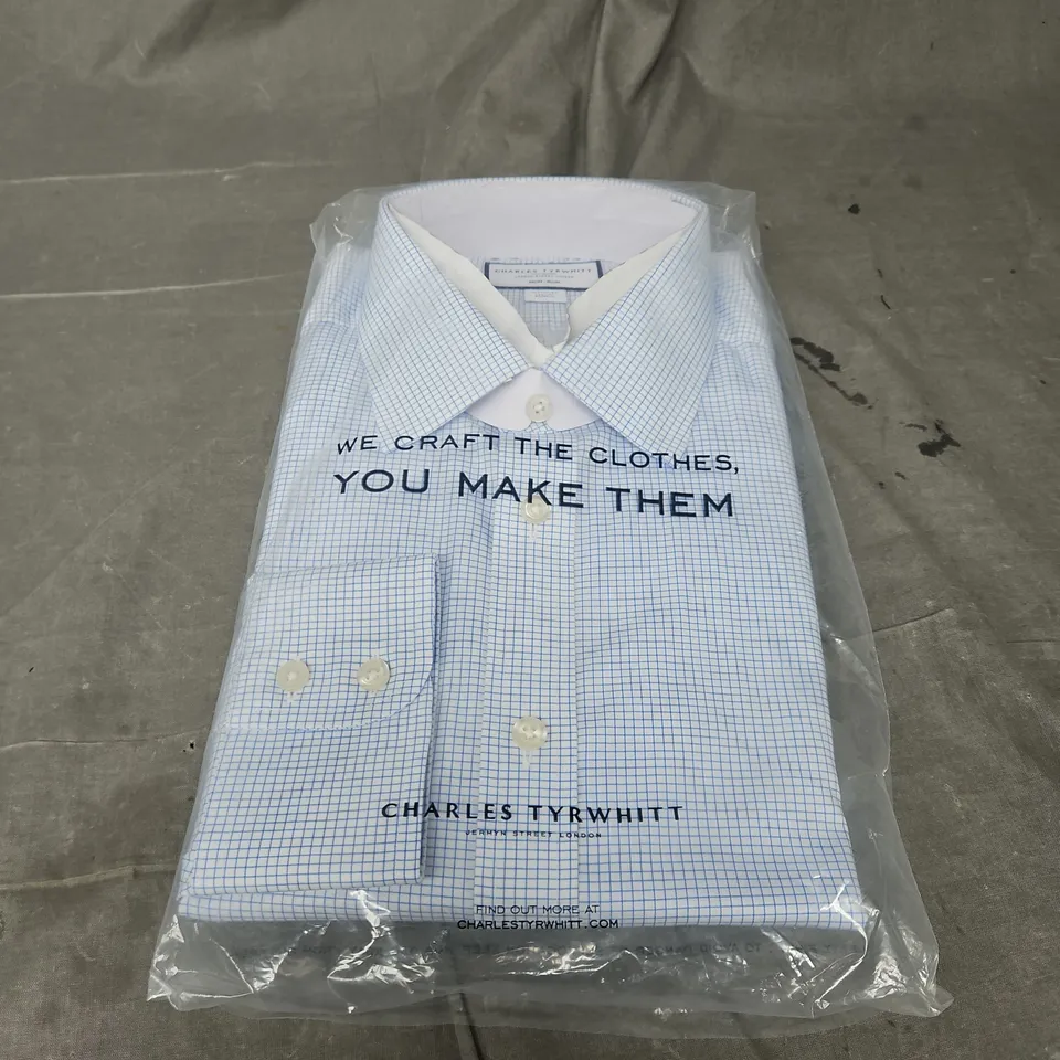 CHARLES TYRWHITT CLASSIC FIT SHIRT IN CORNFLOWER BLUE GRID SIZE 17/34"