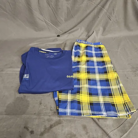 ODDBALLS DODDIE PYJAMA SHORTS SET IN BLUE/YELLOW SIZE M