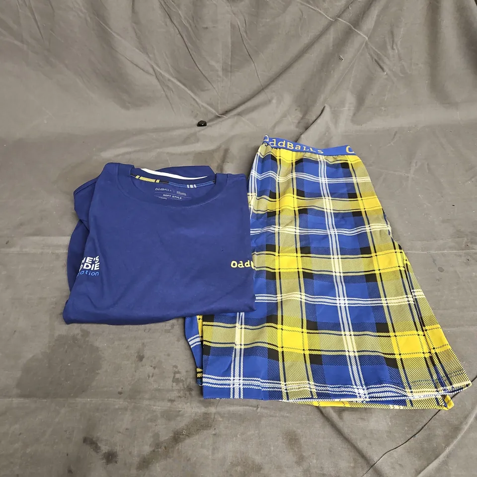 ODDBALLS DODDIE PYJAMA SHORTS SET IN BLUE/YELLOW SIZE M