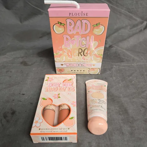 PLOUISE LOT OF 3 ASSORTED ITEMS TO INCLUDE - PEACHES & CREAM LIP DUO - JUST PEACHY PERFECTING CREAM - JUST THE TWO OF US DOUBLE-ENDED LIP DUO