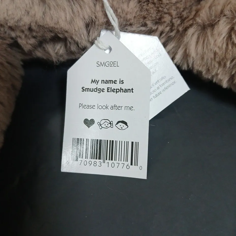 JELLY CAT SMUDGE ELEPHANT PLUSH TOY – BROWN WITH TAGS
