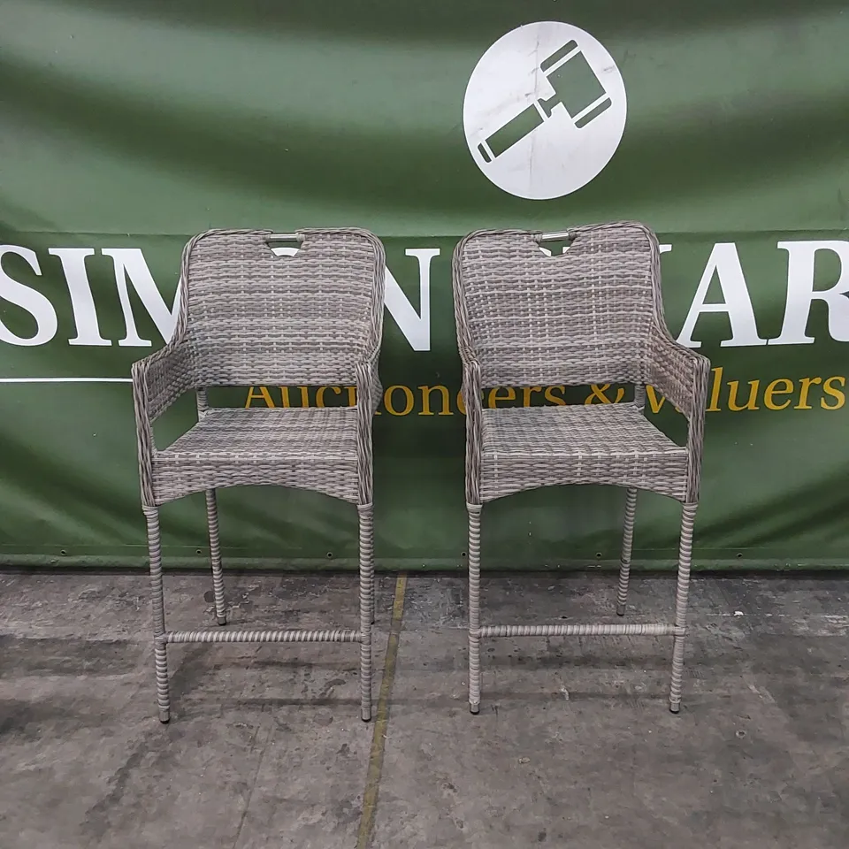 PAIR OF PORTO RATTAN PATIO BAR STOOLS IN GREY