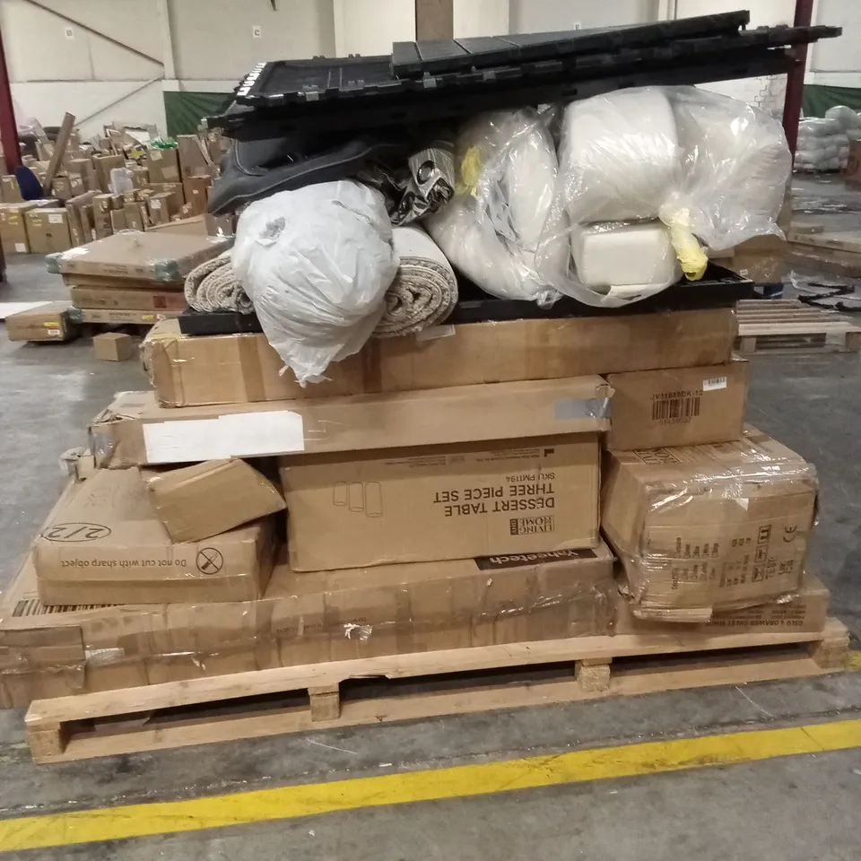 PALLET OF ASSORTED DESIGNER INCOMPLETE FURNITURE PARTS AND PIECES 