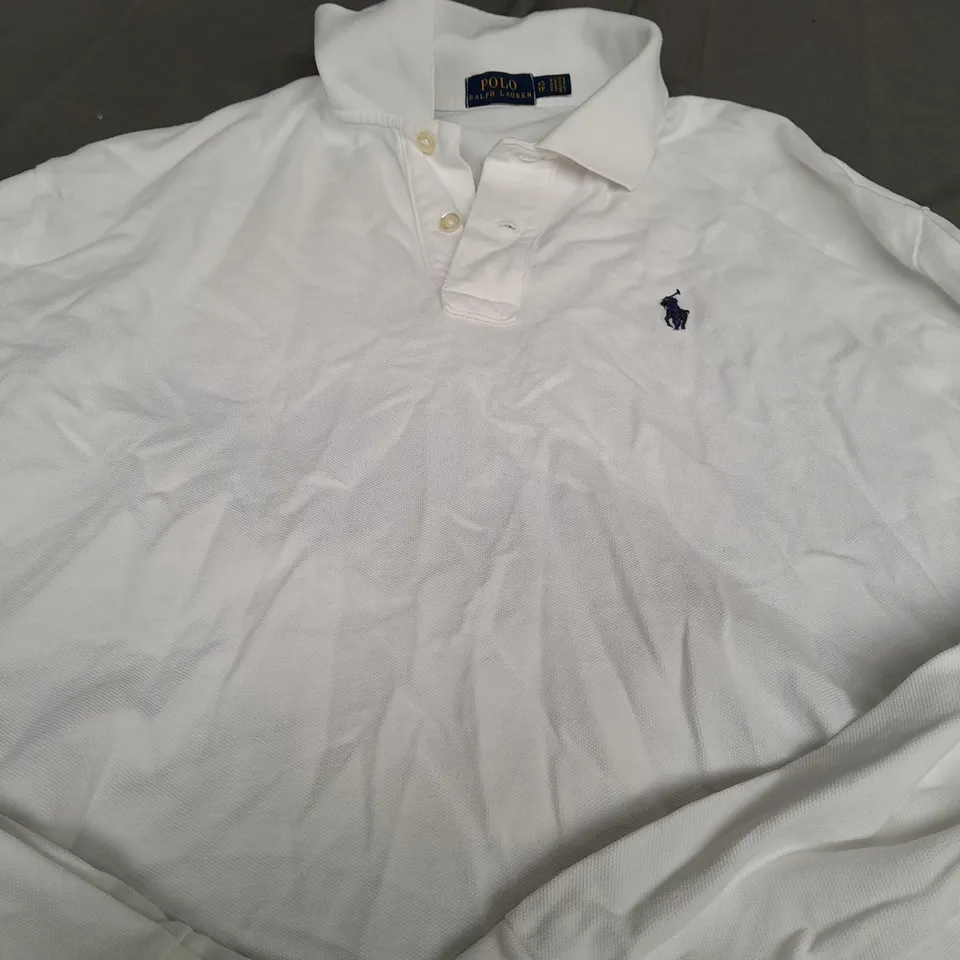 POLO RALPH LAUREN WHITE LONG SLEEVE POLO SHIRT - XS
