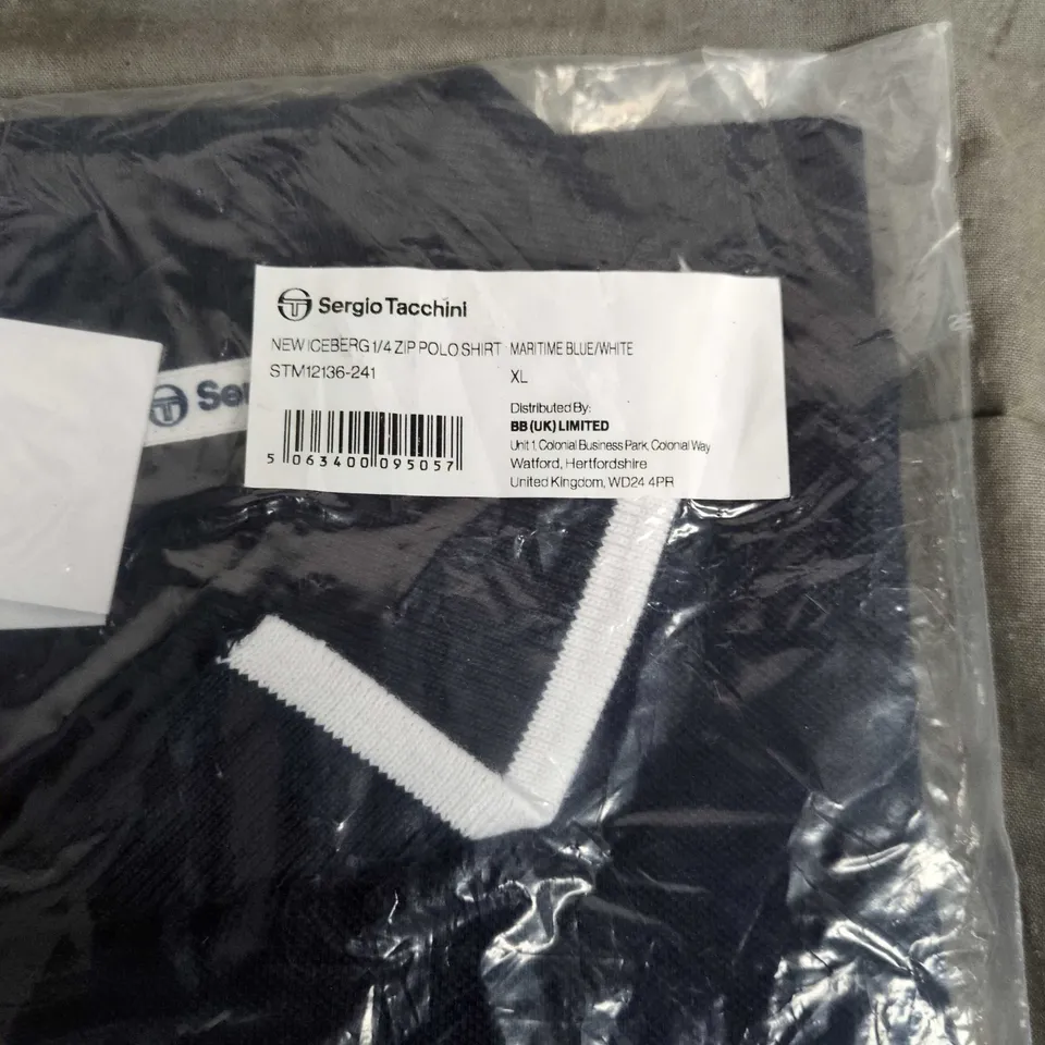BAGGED SERGIO TACCHINI NEW ICEBERG 1/4 ZIP POLO SHIRT MARITIME BLUE/WHITE – XL