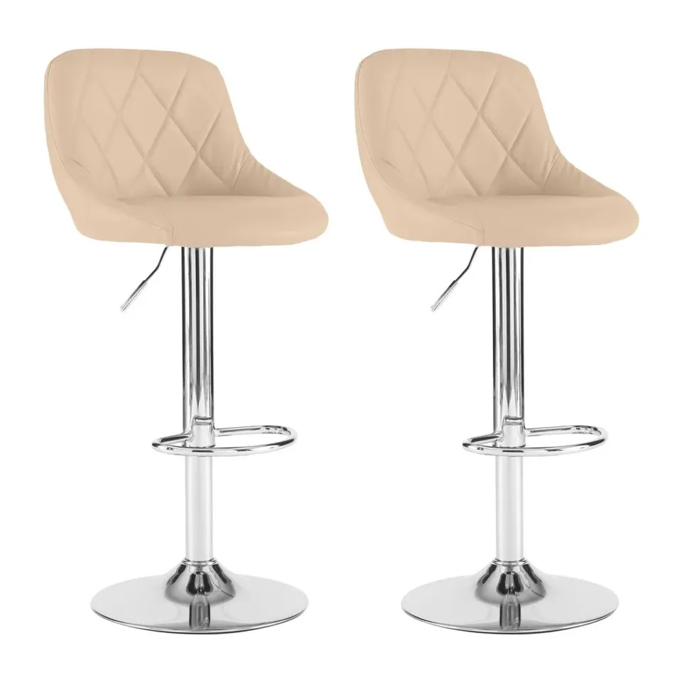 BOXED SET OF 2 NEO CREAM FAUX LEATHER BAR STOOLS WITH POLISHED CHROME LEGS (1 BOX)