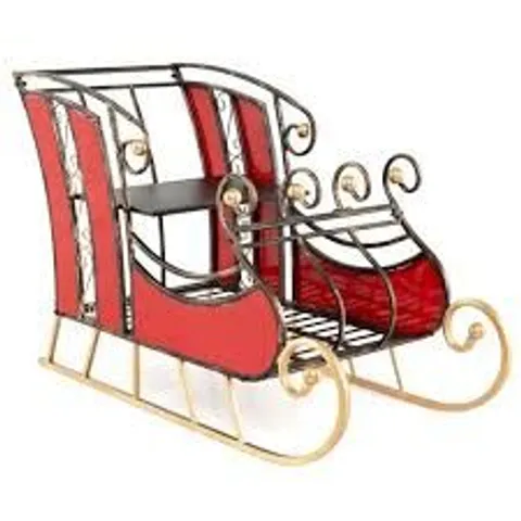 BOXED COSTWAY 3 FT CHRISTMAS METAL SLEIGH DECORATION SANTA SLEIGH WITH 2-TIER STORAGE SHELF