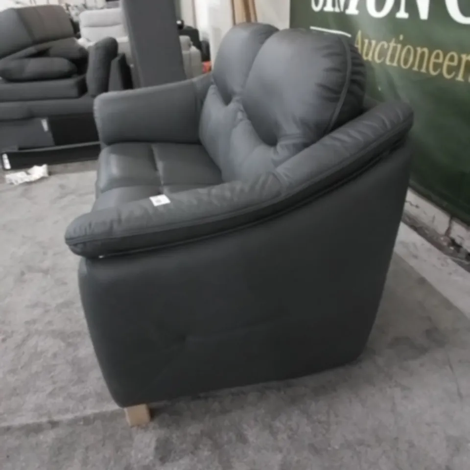 DESIGNER G PLAN MADE JACKSON CAMRIDGE PETROL BLUE LEATHER TWO SEATER SOFA