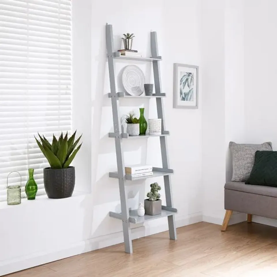 BOXED LADDER STYLE 5 TIER WALL RACK IN GREY 