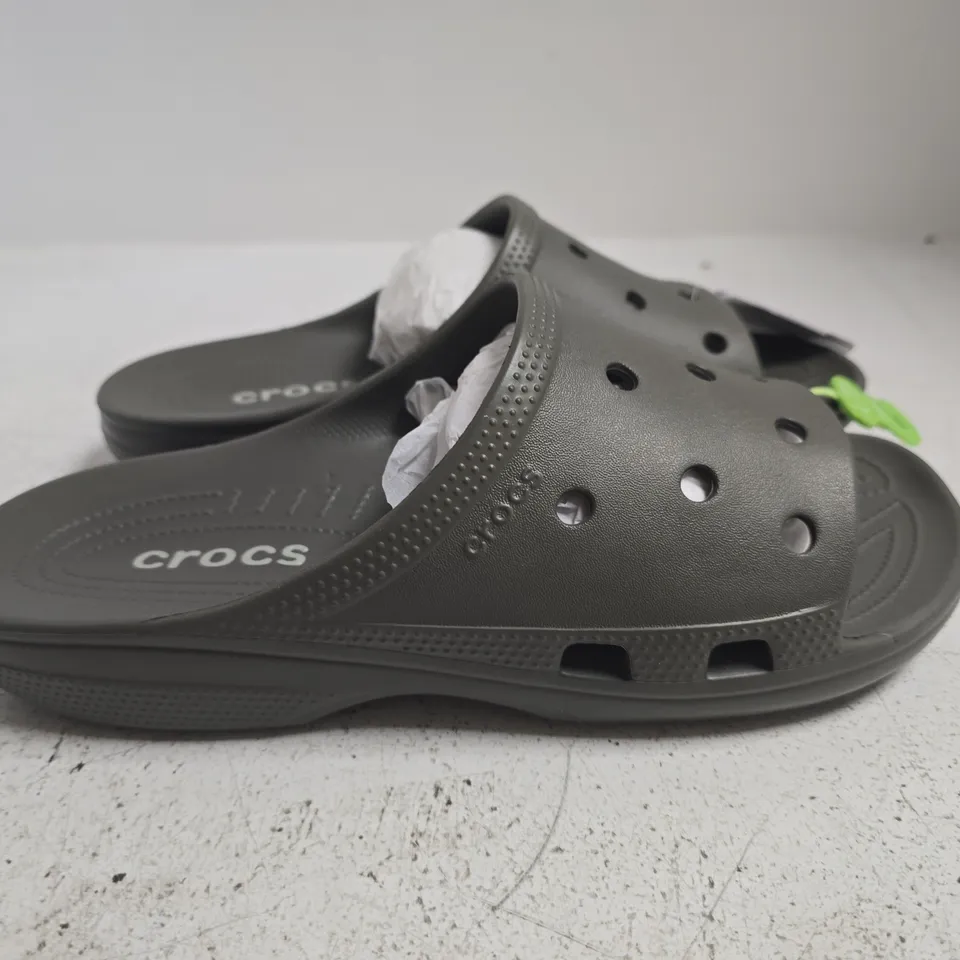 CROCS GREY SLIDES - SIZE 9