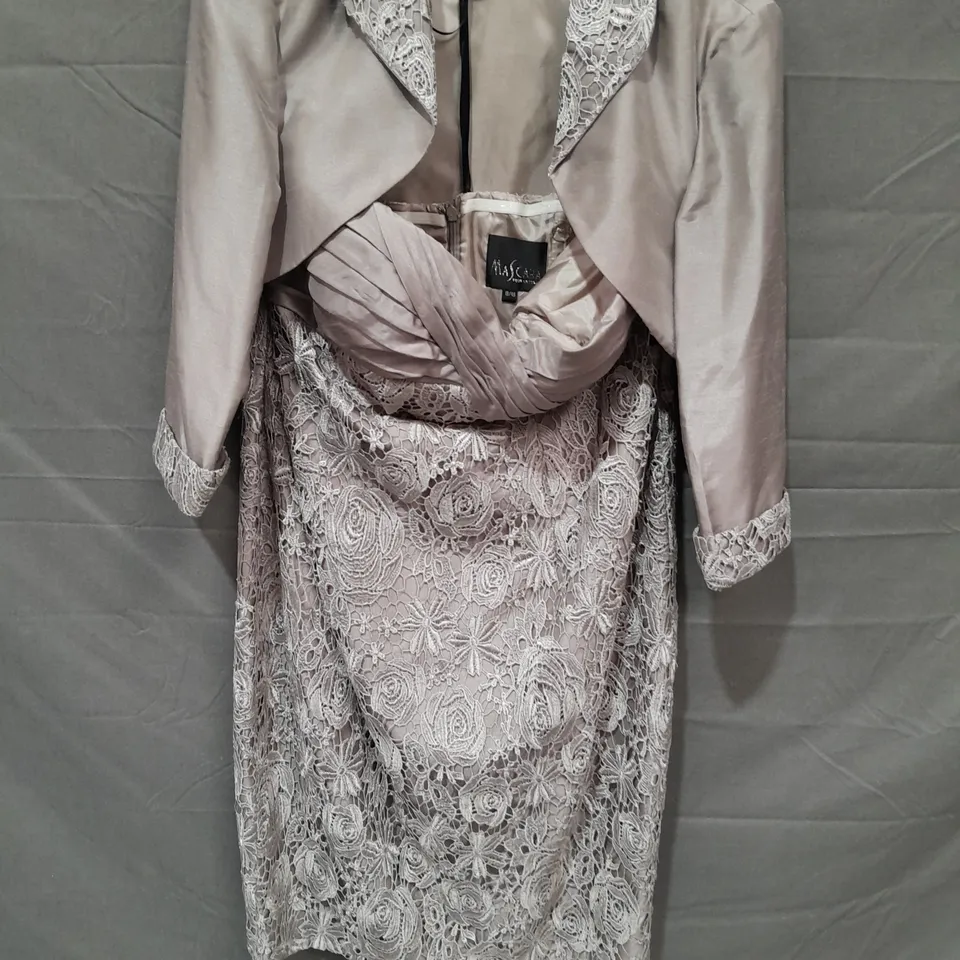MASCARA LACE DETAIL DRESS AND SHOULDER JACKET IN GREY/SILVER - 18/46 