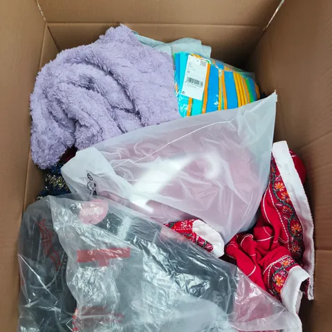 LARGE BOX OF APPROXIMATELY 25 ASSORTED CLOTHING ITEMS IN VARIOUS COLOURS, STYLES AND SIZES - COLLECTION ONLY