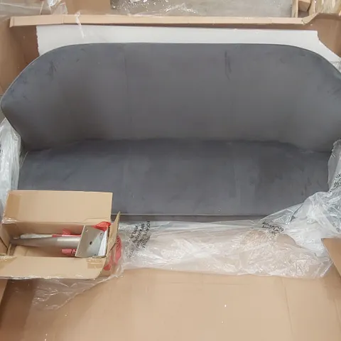 BOXED DANETTI MALLOW 3 SEATER STAINLESS STEEL BENCH WITH BACKREST GREY VELVET (2 BOXES)